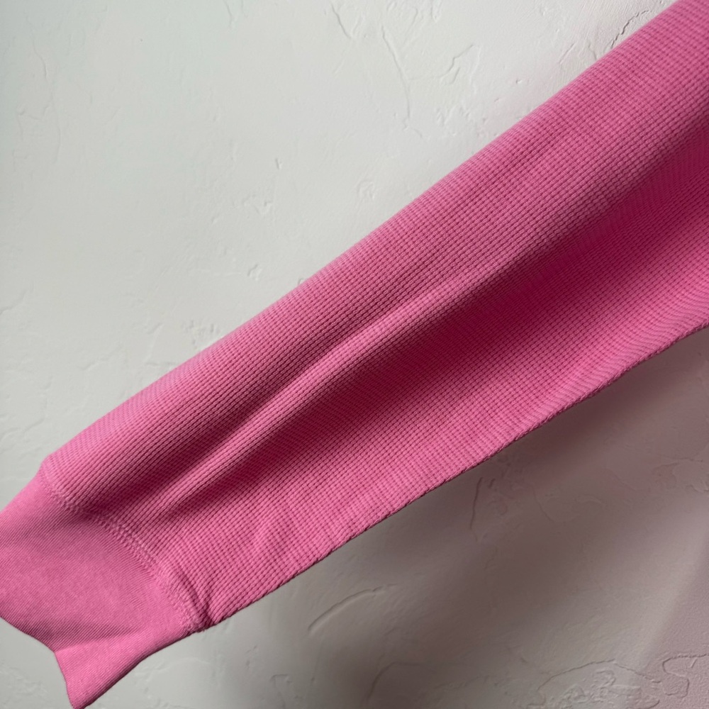 Polo Ralph Lauren Henley Shirt Knit Top Pink Waffle Knit Textured Crew Neck - Picture 4 of 7